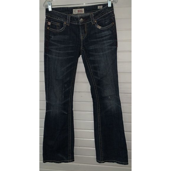 MEK DENIM Sz 27 Zanzibar Bootcut Dark Wash Selvedge Denim Jeans Distressed EUC - Picture 2 of 12